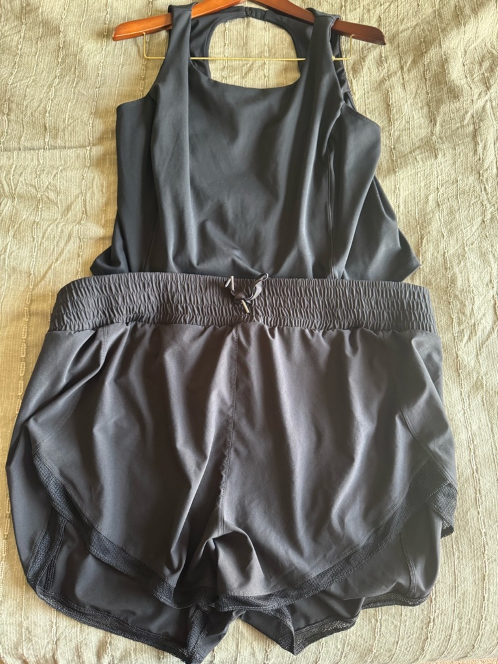 Spanx Black Athletic Romper with Drawstring Waist